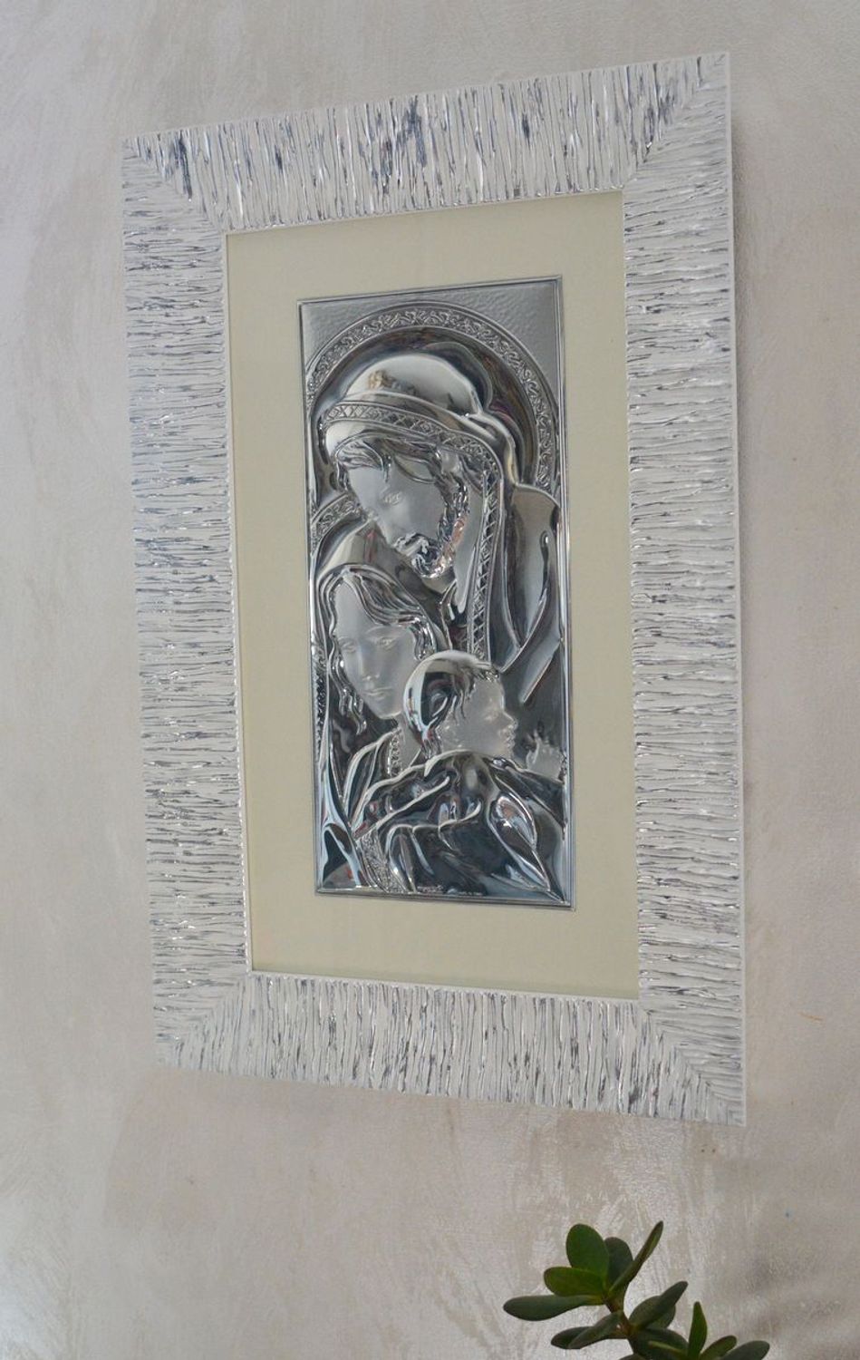 Obraz w ramie Prezent Święta Rodzina 35X55 ANARP 3750. Srebrny obraz na prezent. Obraz duży na ścianę z Rodziną Święta. Obraz w szkle posrebrzany z wizerunkiem świętych..jpg